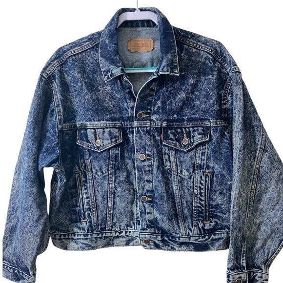Men's Vintage 80s Levi's Trucker Jean Jacket 70508-0227 Acid Wash Denim Made in - Picture 1 of 14